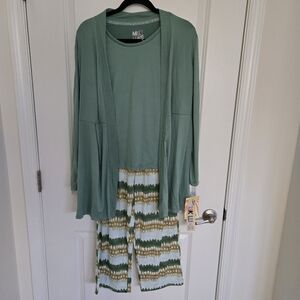 NWT - Muk Luks 3 Piece Pajamas Lounge Set Cloud Knit Top Pants Cardigan, Small